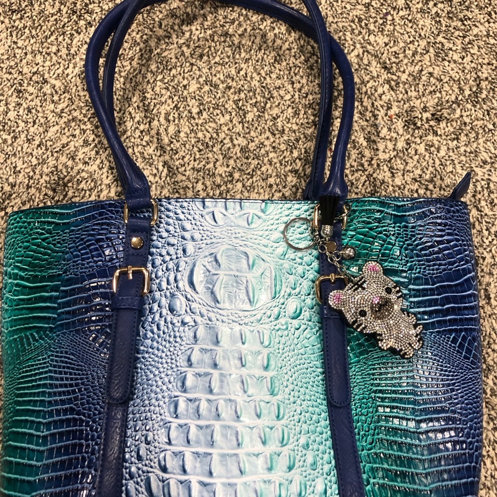Blue & Teal Ombre Croc-Embossed Tote Bag